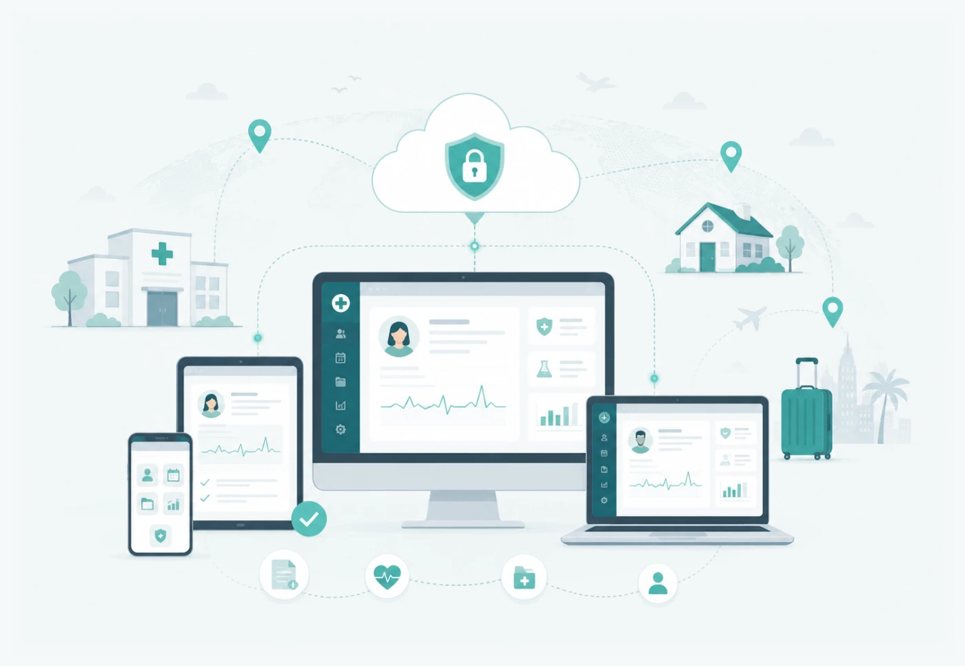 Solomo360 Access from Anywhere — Securely access your practice from any clinic, hospital, home, or while travelling using an internet-connected device.