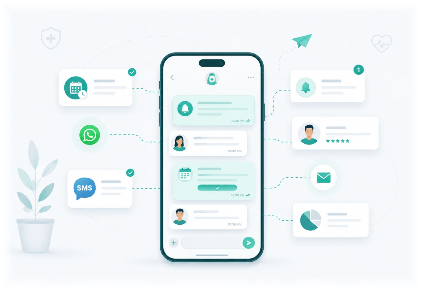 Solomo360 Patient Communication — Stay connected through appointment reminders, follow-ups, WhatsApp, SMS, and patient notifications.