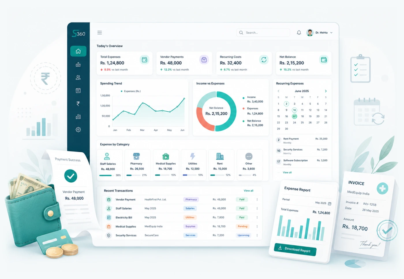 Solomo360 Expense Management — Track operational expenses, monitor costs, and gain better financial control over your practice.